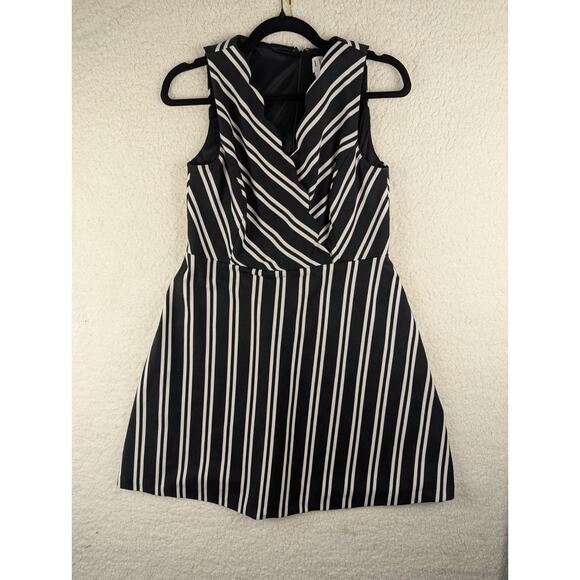 ELLE Black & White Striped Sleeveless A-Line Dress - Size 10 - Picture 1 of 9